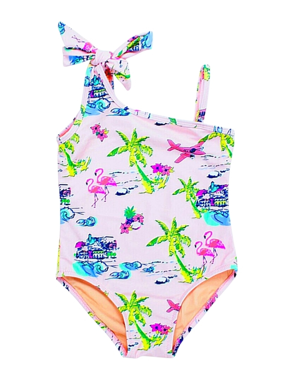 Shade Critters Tiki One Shoulder One Piece Swimsuit Flamingos Palm Trees 18-24 M